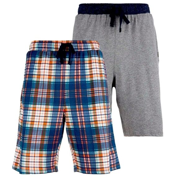 EDDIE BAUER Long Lounge Sleep Shorts Set Mens Size XL Plaid & Gray Comfy NEW - Picture 1 of 9